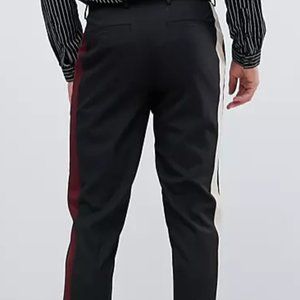 ASOS DESIGN Pants with Alternating Beige & Maroon Side Stripes